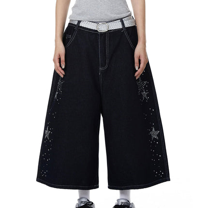 TALKLESSFASHION BLACKLISTS American heavy industry star hot diamond primary color denim cropped pants men's and women's design wide-leg shorts summer