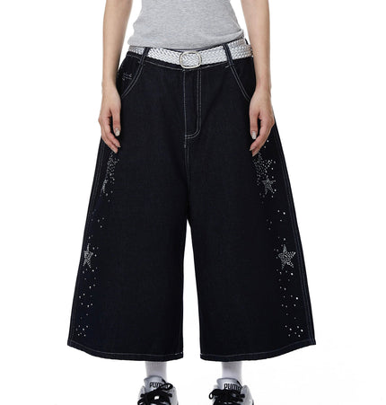 THETLSTUDIO BLACKLISTS American heavy industry star hot diamond primary color denim cropped pants men's and women's design wide-leg shorts summer