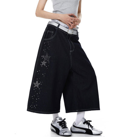 THETLSTUDIO BLACKLISTS American heavy industry star hot diamond primary color denim cropped pants men's and women's design wide-leg shorts summer