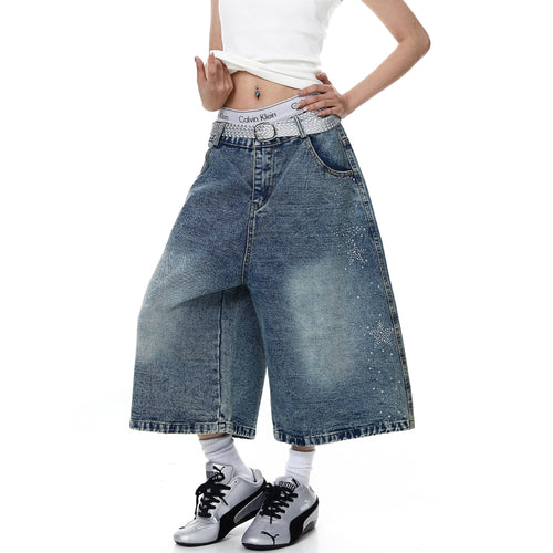 THETLSTUDIO BLACKLISTS American heavy industry star hot diamond primary color denim cropped pants men's and women's design wide-leg shorts summer