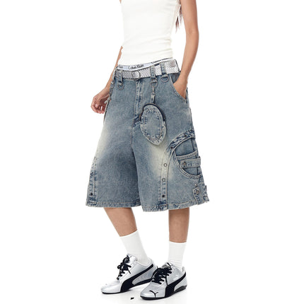 TALKLESSFASHION BLACKLISTS American high street heavy industry patchwork denim shorts men's and women's Abi punk cargo cropped pants