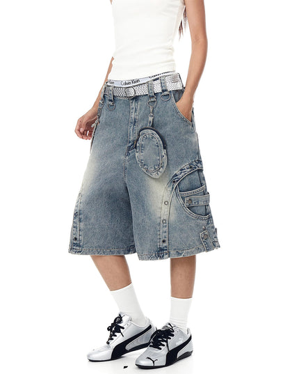 TALKLESSFASHION BLACKLISTS American high street heavy industry patchwork denim shorts men's and women's Abi punk cargo cropped pants