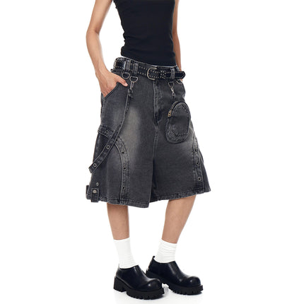 TALKLESSFASHION BLACKLISTS American high street heavy industry patchwork denim shorts men's and women's Abi punk cargo cropped pants