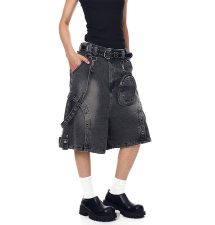 TALKLESSFASHION BLACKLISTS American high street heavy industry patchwork denim shorts men's and women's Abi punk cargo cropped pants