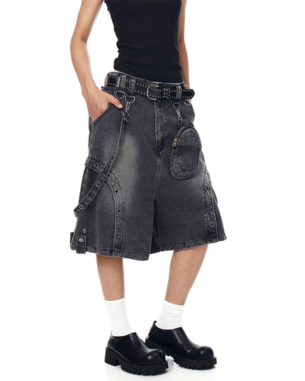 TALKLESSFASHION BLACKLISTS American high street heavy industry patchwork denim shorts men's and women's Abi punk cargo cropped pants