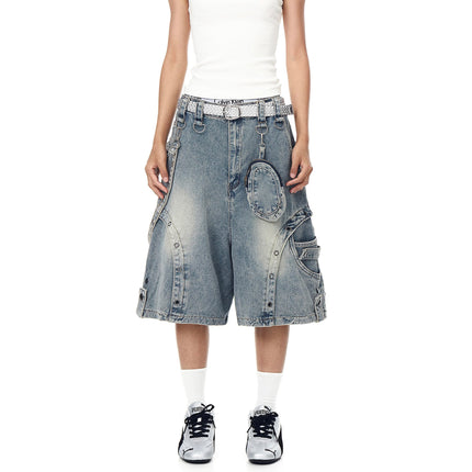 TALKLESSFASHION BLACKLISTS American high street heavy industry patchwork denim shorts men's and women's Abi punk cargo cropped pants