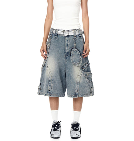 TALKLESSFASHION BLACKLISTS American high street heavy industry patchwork denim shorts men's and women's Abi punk cargo cropped pants