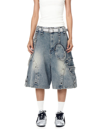 TALKLESSFASHION BLACKLISTS American high street heavy industry patchwork denim shorts men's and women's Abi punk cargo cropped pants
