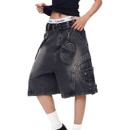 TALKLESSFASHION BLACKLISTS American high street heavy industry patchwork denim shorts men's and women's Abi punk cargo cropped pants