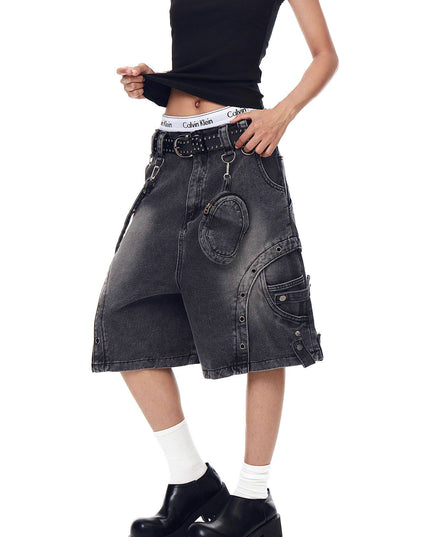 TALKLESSFASHION BLACKLISTS American high street heavy industry patchwork denim shorts men's and women's Abi punk cargo cropped pants