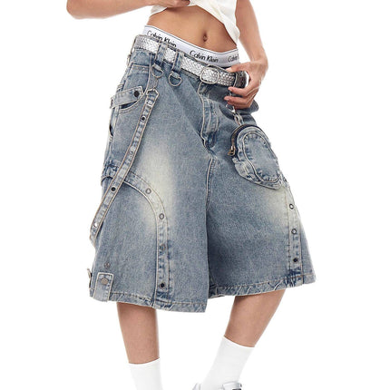 TALKLESSFASHION BLACKLISTS American high street heavy industry patchwork denim shorts men's and women's Abi punk cargo cropped pants