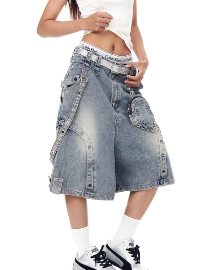 TALKLESSFASHION BLACKLISTS American high street heavy industry patchwork denim shorts men's and women's Abi punk cargo cropped pants