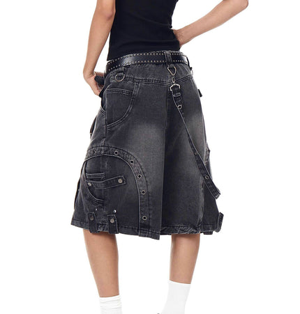 TALKLESSFASHION BLACKLISTS American high street heavy industry patchwork denim shorts men's and women's Abi punk cargo cropped pants