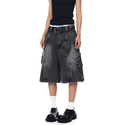 TALKLESSFASHION BLACKLISTS American high street heavy industry patchwork denim shorts men's and women's Abi punk cargo cropped pants