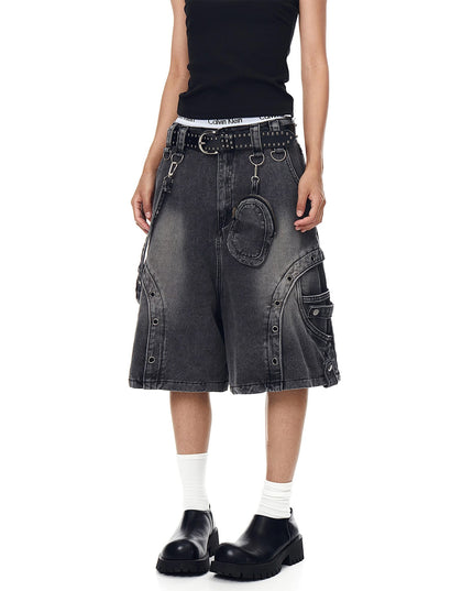 TALKLESSFASHION BLACKLISTS American high street heavy industry patchwork denim shorts men's and women's Abi punk cargo cropped pants