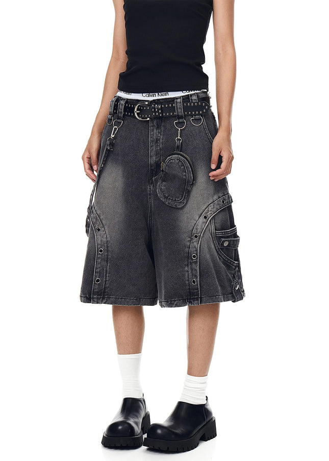 TALKLESSFASHION BLACKLISTS American high street heavy industry patchwork denim shorts men's and women's Abi punk cargo cropped pants