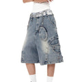 TALKLESSFASHION BLACKLISTS American high street heavy industry patchwork denim shorts men's and women's Abi punk cargo cropped pants