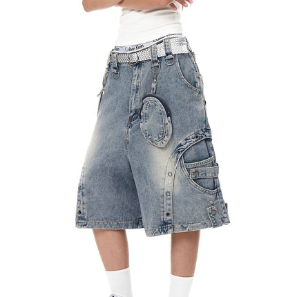 TALKLESSFASHION BLACKLISTS American high street heavy industry patchwork denim shorts men's and women's Abi punk cargo cropped pants