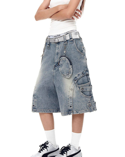 TALKLESSFASHION BLACKLISTS American high street heavy industry patchwork denim shorts men's and women's Abi punk cargo cropped pants