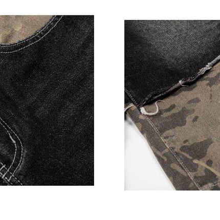 TALKLESSFASHION BLACKLISTS American retro camouflage stitching destruction denim shorts cropped loose wide-leg cropped pants for men and women