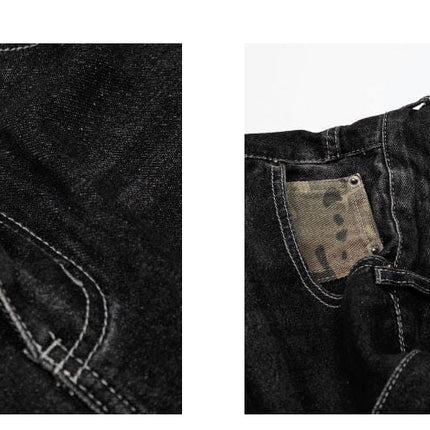 TALKLESSFASHION BLACKLISTS American retro camouflage stitching destruction denim shorts cropped loose wide-leg cropped pants for men and women