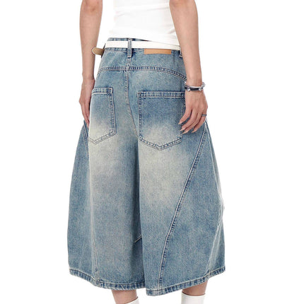 TALKLESSFASHION BLACKLISTS American retro deconstructed silhouette washed scimitar denim shorts cropped wide-leg cropped pants for men and women