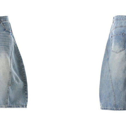 TALKLESSFASHION BLACKLISTS American retro deconstructed silhouette washed scimitar denim shorts cropped wide-leg cropped pants for men and women
