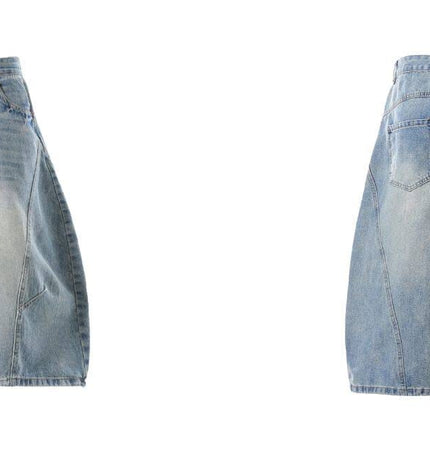 TALKLESSFASHION BLACKLISTS American retro deconstructed silhouette washed scimitar denim shorts cropped wide-leg cropped pants for men and women
