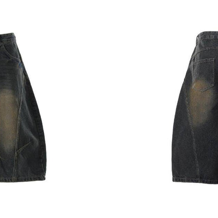 TALKLESSFASHION BLACKLISTS American retro deconstructed silhouette washed scimitar denim shorts cropped wide-leg cropped pants for men and women