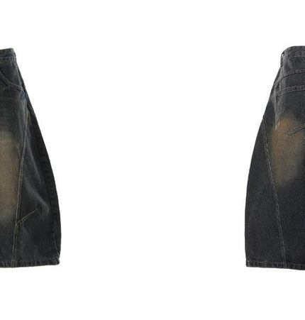 TALKLESSFASHION BLACKLISTS American retro deconstructed silhouette washed scimitar denim shorts cropped wide-leg cropped pants for men and women