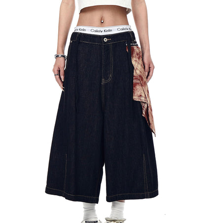 THETLSTUDIO BLACKLISTS American Retro Detachable Square Scarf Natural Color Denim Shorts Men's and Women's Straight Wide-Leg Cropped Pants Summer