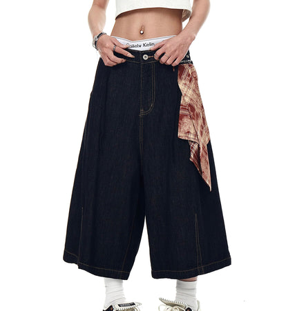 THETLSTUDIO BLACKLISTS American Retro Detachable Square Scarf Natural Color Denim Shorts Men's and Women's Straight Wide-Leg Cropped Pants Summer