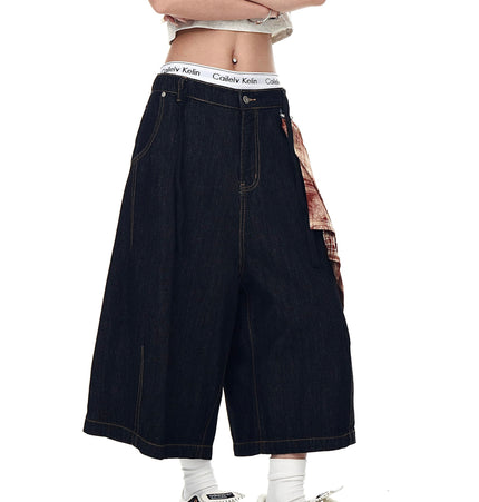 THETLSTUDIO BLACKLISTS American Retro Detachable Square Scarf Natural Color Denim Shorts Men's and Women's Straight Wide-Leg Cropped Pants Summer