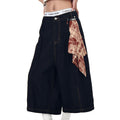 TALKLESSFASHION BLACKLISTS American Retro Detachable Square Scarf Natural Color Denim Shorts Men's and Women's Straight Wide-Leg Cropped Pants Summer