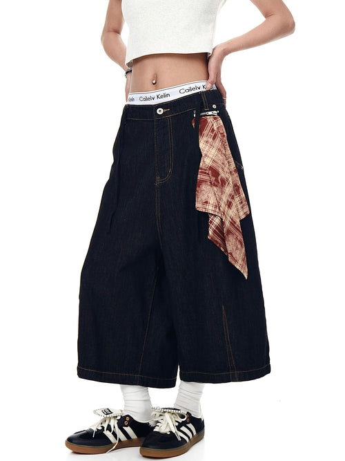 THETLSTUDIO BLACKLISTS American Retro Detachable Square Scarf Natural Color Denim Shorts Men's and Women's Straight Wide-Leg Cropped Pants Summer
