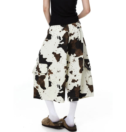 THETLSTUDIO BLACKLISTS American vintage distressed cow print camouflage workwear cropped pants men's and women's scimitar wide-leg shorts summer