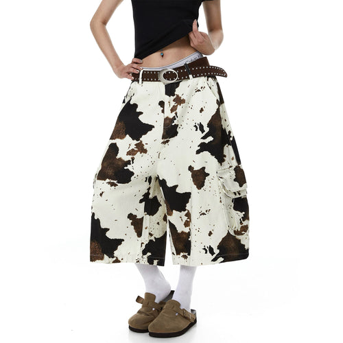 THETLSTUDIO BLACKLISTS American vintage distressed cow print camouflage workwear cropped pants men's and women's scimitar wide-leg shorts summer
