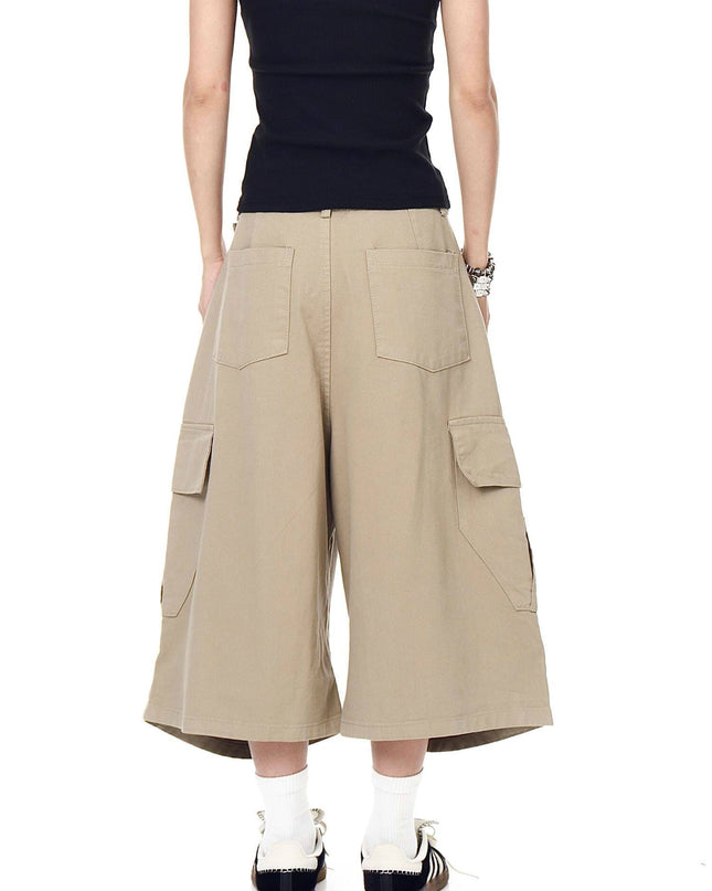 TALKLESSFASHION BLACKLISTS AMERICAN VINTAGE PLEATED MULTI-POCKET CARGO SHORTS MEN'S AND WOMEN'S SUMMER LOOSE WIDE-LEG CROPPED PANTS