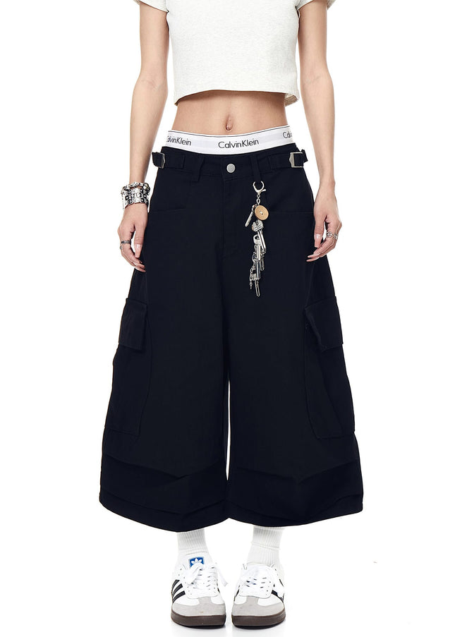 TALKLESSFASHION BLACKLISTS AMERICAN VINTAGE PLEATED MULTI-POCKET CARGO SHORTS MEN'S AND WOMEN'S SUMMER LOOSE WIDE-LEG CROPPED PANTS