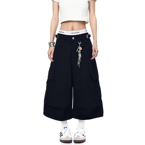 THETLSTUDIO BLACKLISTS AMERICAN VINTAGE PLEATED MULTI-POCKET CARGO SHORTS MEN'S AND WOMEN'S SUMMER LOOSE WIDE-LEG CROPPED PANTS