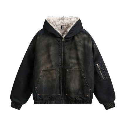 TALKLESSFASHION Blue / L Distressed Cotton Denim Hooded Coat Jacket—7854
