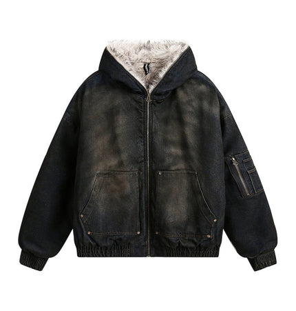 TALKLESSFASHION Blue / L Distressed Cotton Denim Hooded Coat Jacket—7854