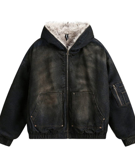 TALKLESSFASHION Blue / L Distressed Cotton Denim Hooded Coat Jacket—7854