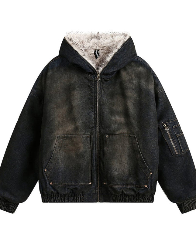 TALKLESSFASHION Blue / L Distressed Cotton Denim Hooded Coat Jacket—7854