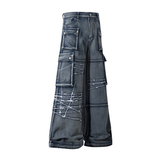 TALKLESSFASHION Blue / L Embroidery RockTrail Explorer Jeans—7316