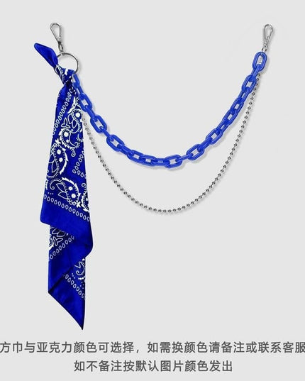 TALKLESSFASHION Blue square + dark blue double chain hip hop pants chain accessoriesins