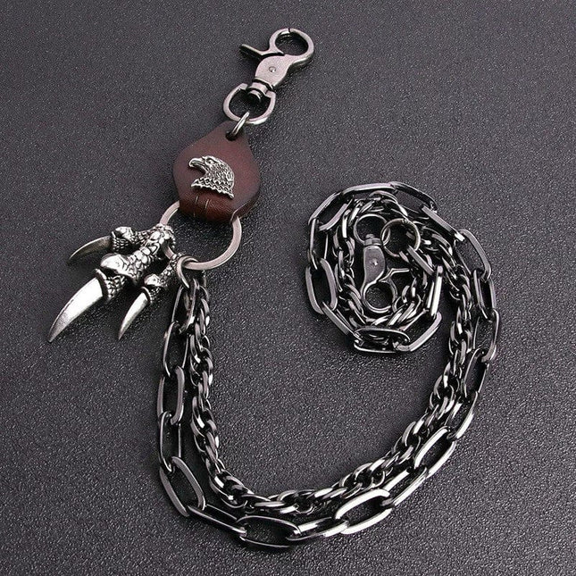 TALKLESSFASHION Brown cowhide eagle claw trousers chain gun black Punk trouser chainsMen's metallic jeans accessoriesAmerican waist chains, hip-hop trendy embellishments, statement pants, eagle claw charms