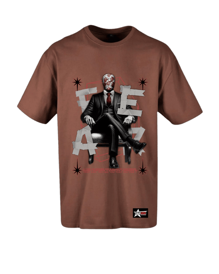 TALKLESSFASHION Brown / SMALL FEAR unisex oversize T-Shirt Short ---4097