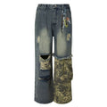 TALKLESSFASHION Camo Contrast Stitched Industrial Jeans