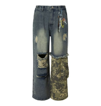 THETLSTUDIO Camo Contrast Stitched Industrial Jeans